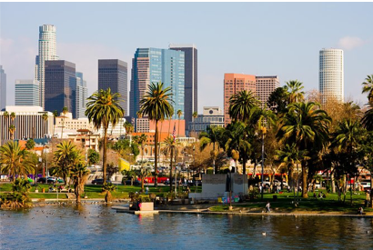 The city of Los Angeles with Enver Solar's palm trees in the background.